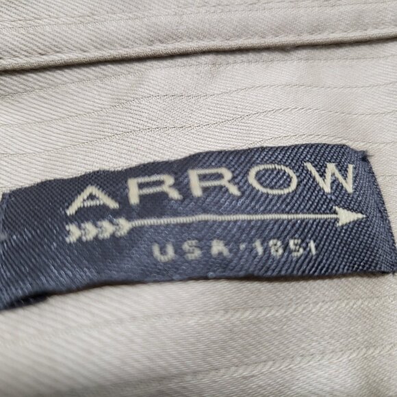 Arrow Mens Dress Shirt Satin Twill XXL 18.5 36/37 Button Up Long Sleeve Beige - Picture 4 of 15